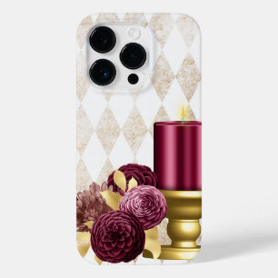 Luxuriöse Gold- und Burgunderkerzenliebhaber Case-Mate iPhone 14 Pro Hülle