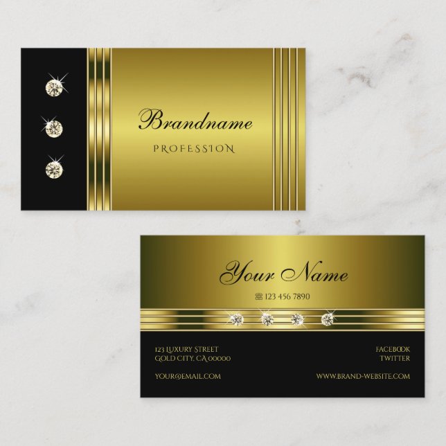 Luxuriöse Gold und Schwarz mit leuchtenden Rhinest Visitenkarte (Vorne/Hinten)