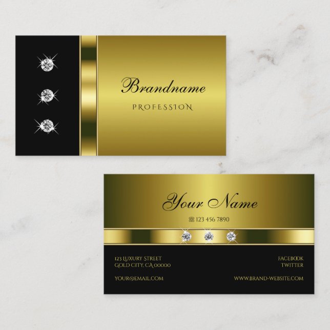 Luxuriöse Gold und Schwarz mit schimmernden Rhines Visitenkarte (Vorne/Hinten)