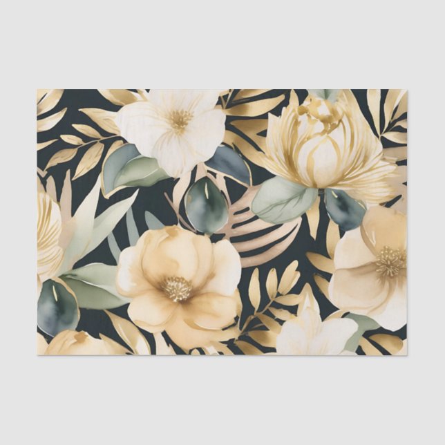 Luxuriöse Gold- und Weißblumen Seidenpapier (Vorderseite)