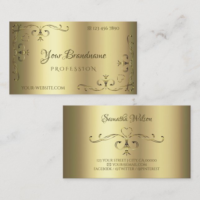 Luxuriöse Gold Verziert Corners Elegantes Goldenes Visitenkarte (Vorne/Hinten)