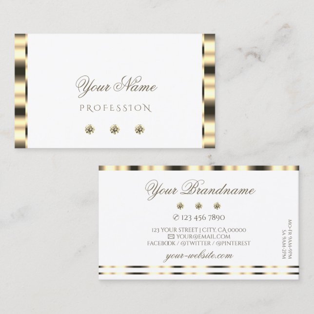 Luxuriöse Gold White Sparkling Diamonds Glamour Visitenkarte (Vorne/Hinten)