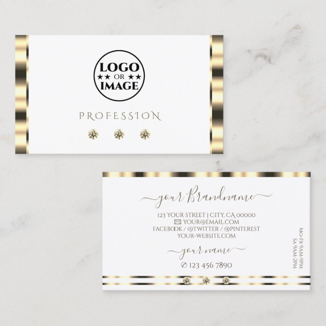 Luxuriöse Gold White Sparkling Diamonds mit Logo Visitenkarte (Vorne/Hinten)