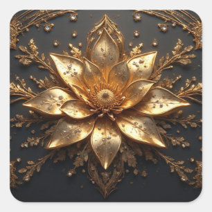 Luxuriöse Goldblume Quadratischer Aufkleber