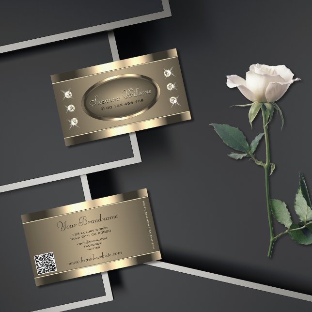 Luxuriöse Goldbraun mit Rhinestones und QR-Code Visitenkarte (Von Creator hochgeladen)