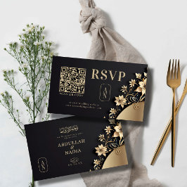 Luxuriöse Golden Floral Islamic Wedding QR UAwg Begleitkarte