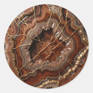 Luxuriöse Golden Kintsugi Achat Scheibe Mineral  Runder Aufkleber