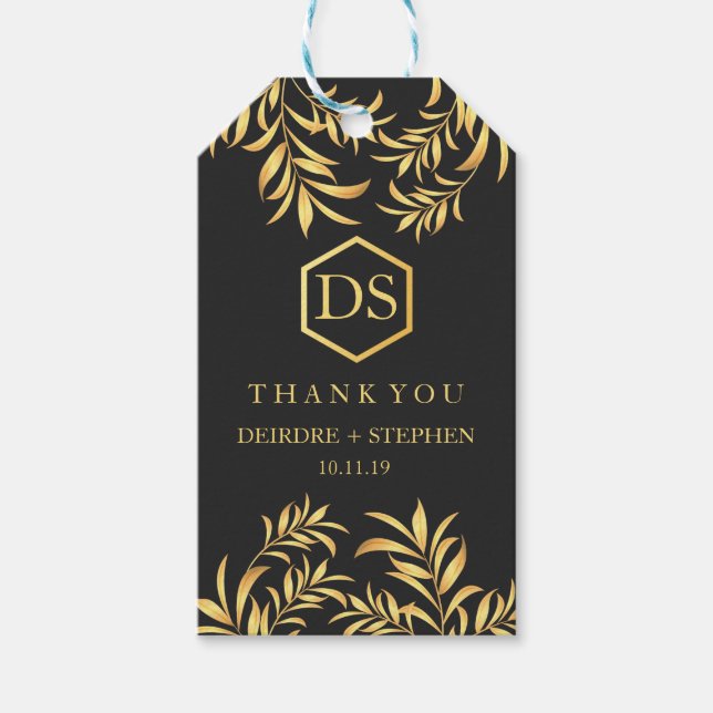 Luxuriöse goldene Blätter Hochzeit Danke, dass ihr Geschenkanhänger (Vorderseite)