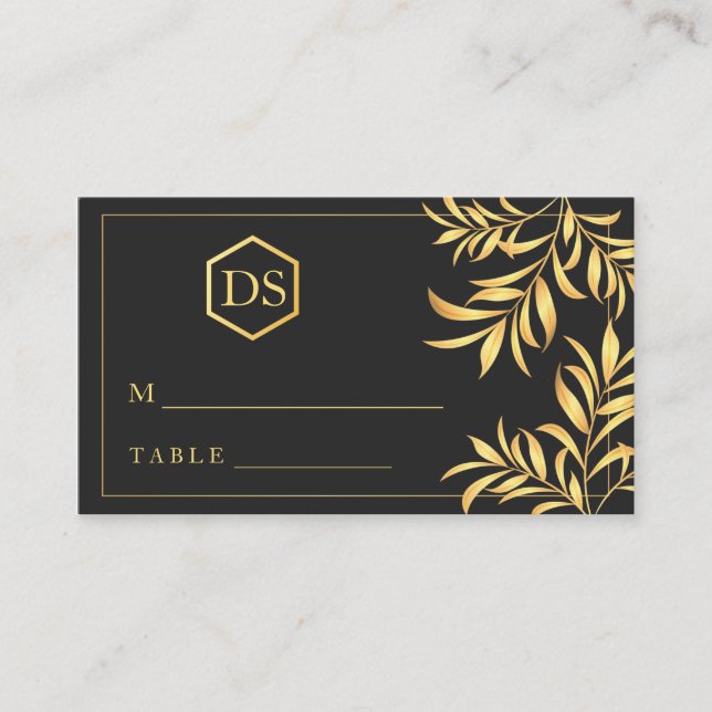 Luxuriöse goldene Blätter Hochzeitskarten Platzkarte (Vorderseite)