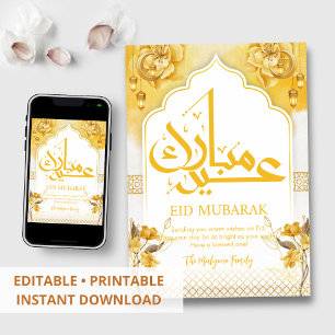 Luxuriöse Goldene Blumenbogen Eid Mubarak Karte