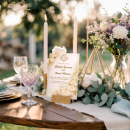 Luxuriöse goldene Blumenhochzeit mit Monogramm Einladung