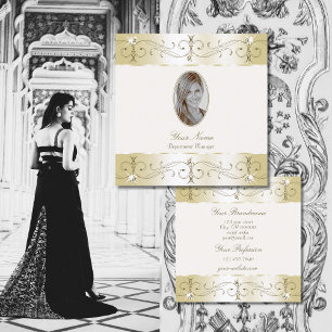 Luxuriöse goldene Creme-Ornamente mit Foto Quadratische Visitenkarte