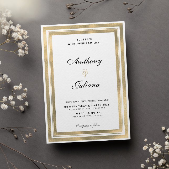 Luxuriöse goldene geometrische Rahmen elegante Hoc Einladung (Luxury white gold geometric frame elegant Wedding)