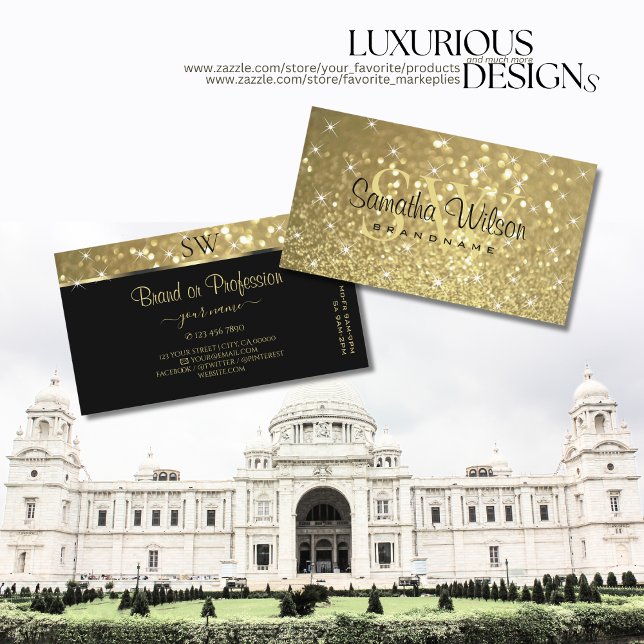 Luxuriöse goldene Glitzer-Leuchtsteine und Monogra Visitenkarte (Von Creator hochgeladen)