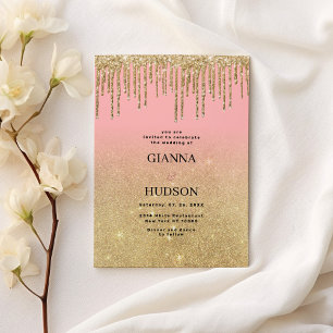 Luxuriöse goldene Glitzer Rosa ombre Tropfen Hochz Einladung
