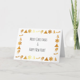 Luxuriöse goldene Icons auf weißer Weihnachtskarte Feiertagskarte