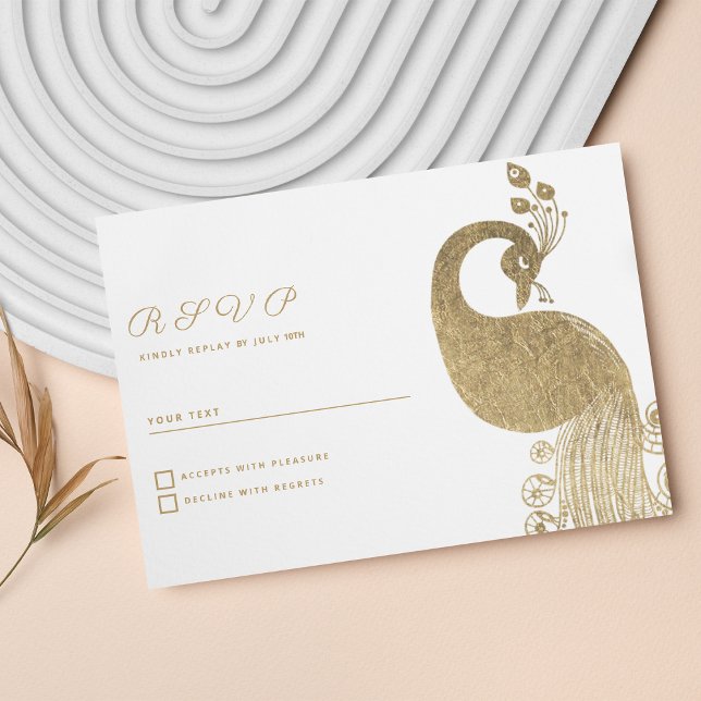 Luxuriöse goldene königliche Pfaue elegantes UAWG Einladung (Luxury white gold royal peacock elegant RSVP )