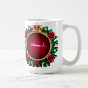 Luxuriöse goldene Kronenrahmeneinfassung mit Rosen Kaffeetasse