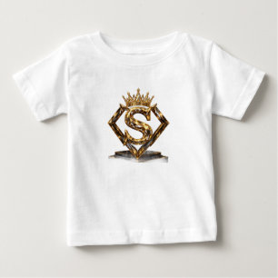 Luxuriöse goldene Letter S Krone Diamant Monogramm Baby T-shirt