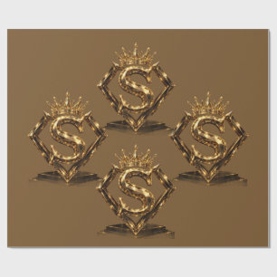 Luxuriöse goldene Letter S Krone Diamant Monogramm Geschenkpapier