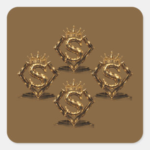 Luxuriöse goldene Letter S Krone Diamant Monogramm Quadratischer Aufkleber