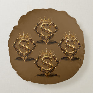 Luxuriöse goldene Letter S Krone Diamant Monogramm Rundes Kissen