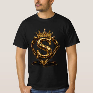 Luxuriöse goldene Letter S Krone Diamant Monogramm T-Shirt