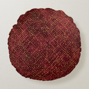 Luxuriöse goldene Maroon-Pixel, Elegant, Modern Rundes Kissen