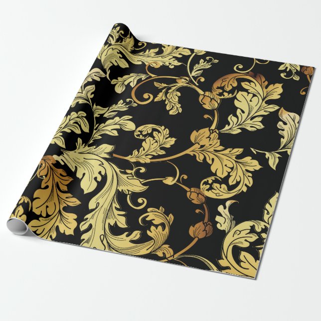 Luxuriöse goldene nahtlose Muster. Blumenuntergrun Geschenkpapier (Ungerollt)