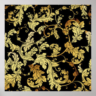 Luxuriöse goldene nahtlose Muster. Blumenuntergrun Poster