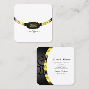 Luxuriöse goldene und schwarze Monogramm mit Diam Quadratische Visitenkarte