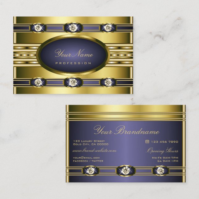 Luxuriöse Goldfarben mit Blau und Imitat Rhineston Visitenkarte (Vorne/Hinten)