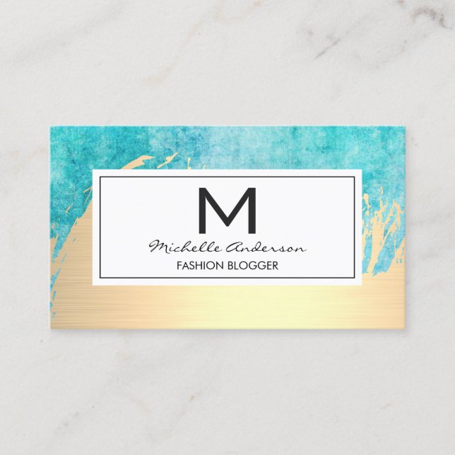 Luxuriöse goldfarbene Aquarellfarbe mit Monogramm Visitenkarte (Vorderseite)
