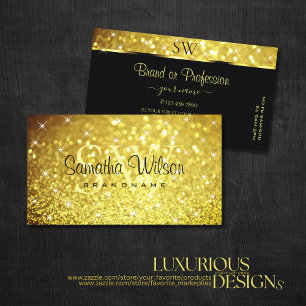 Luxuriöse goldfarbene Glitzer Stars mit Monogramm Visitenkarte
