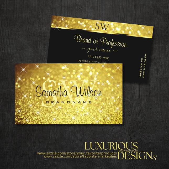 Luxuriöse goldfarbene Glitzer Stars mit Monogramm Visitenkarte (Von Creator hochgeladen)