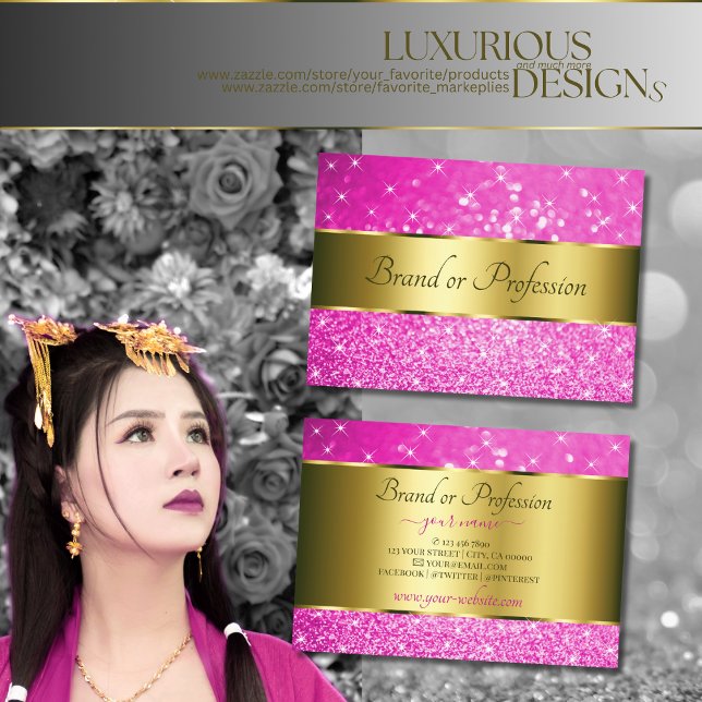 Luxuriöse goldfarbene Rosa Glitzer Sparklingstars Visitenkarte (Von Creator hochgeladen)