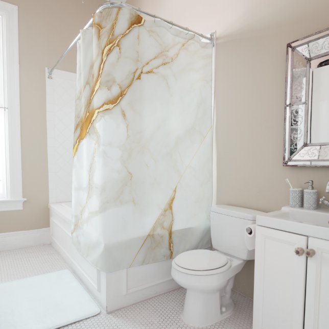 Luxuriöse Goldfolie Beige Marmor Duschvorhang (Beispiel)