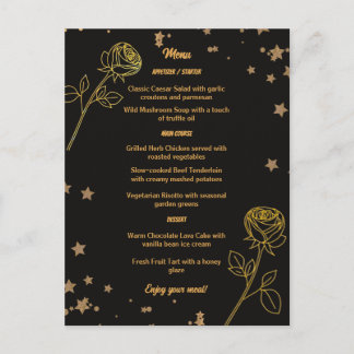 Luxuriöse Goldfolie-Blumen-Hochzeits-Menükarte Postkarte