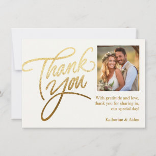 Luxuriöse Goldfolie- und Elfenbein-Foto-Hochzeit Dankeskarte