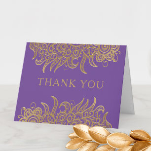 Luxuriöse Goldlace auf Lila klassischer Hochzeit Dankeskarte