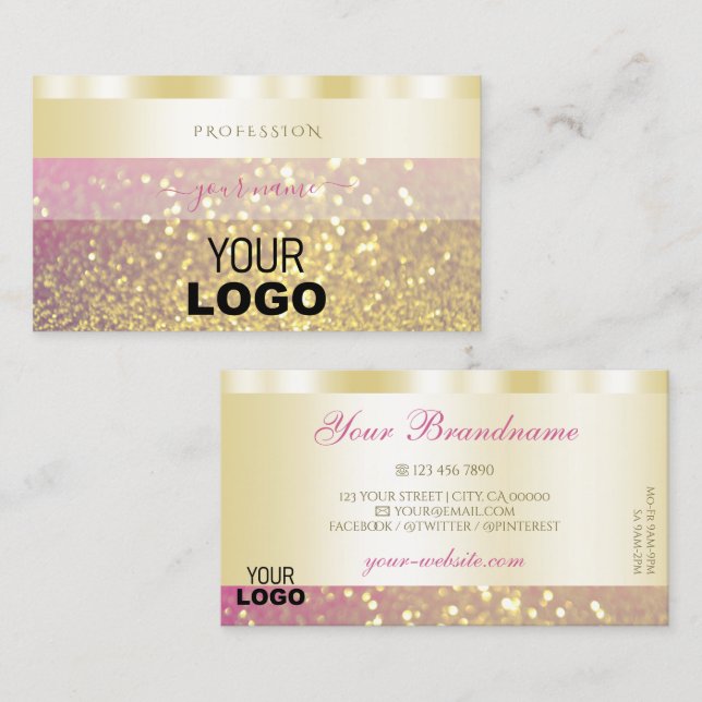 Luxuriöse goldrosa Lila-glänzende Glitzer-Logo-hin Visitenkarte (Vorne/Hinten)