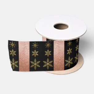 Luxuriöse Goldschneeflocken und rosa Glitzer Weihn Satinband