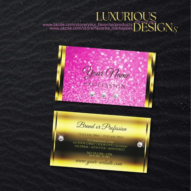 Luxuriöse GoldSparkle Girly Pink Glitzer Stars Visitenkarte (Von Creator hochgeladen)
