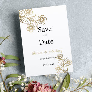 Luxuriöse Goldtypografie mit Blumenmuster Save the Einladung