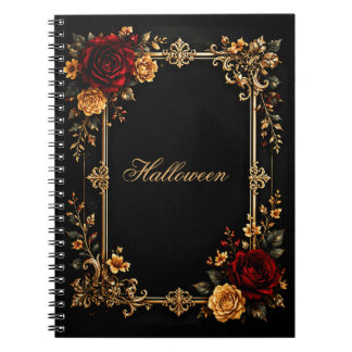 Luxuriöse gotische rote und goldene Rosen dunkel Notizblock