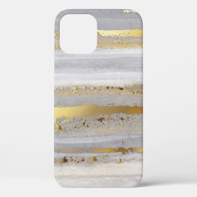 Luxuriöse graue Aquarellfarbe und goldene Textur Case-Mate iPhone Hülle (Rückseite)