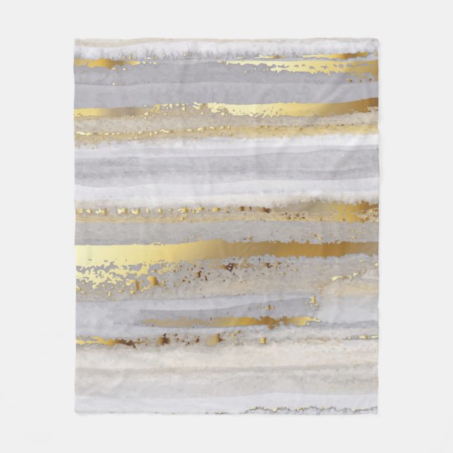 Luxuriöse graue Aquarellfarbe und goldene Textur Fleecedecke (Vorderseite)