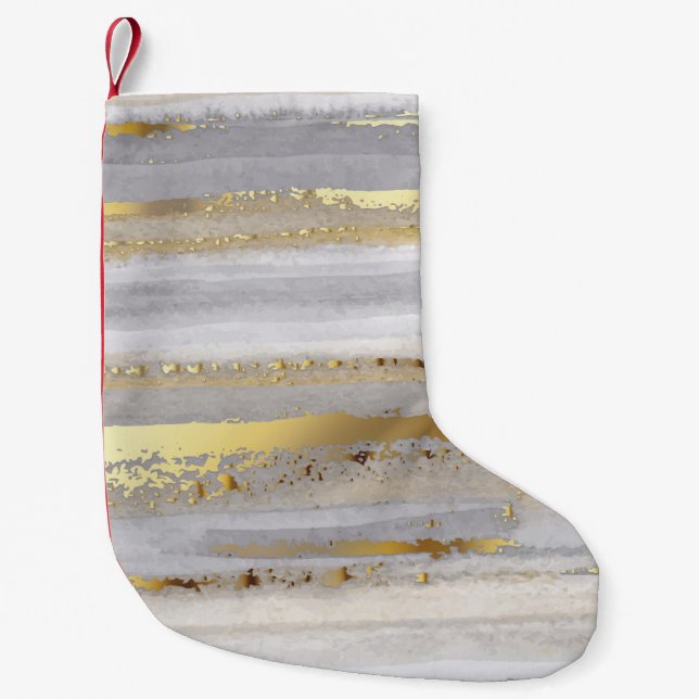 Luxuriöse graue Aquarellfarbe und goldene Textur Kleiner Weihnachtsstrumpf (Vorderseite)