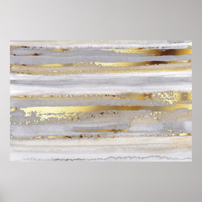 Luxuriöse graue Aquarellfarbe und goldene Textur Poster (Vorne)