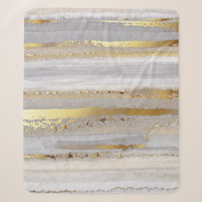 Luxuriöse graue Aquarellfarbe und goldene Textur Sherpadecke (Vorderseite)